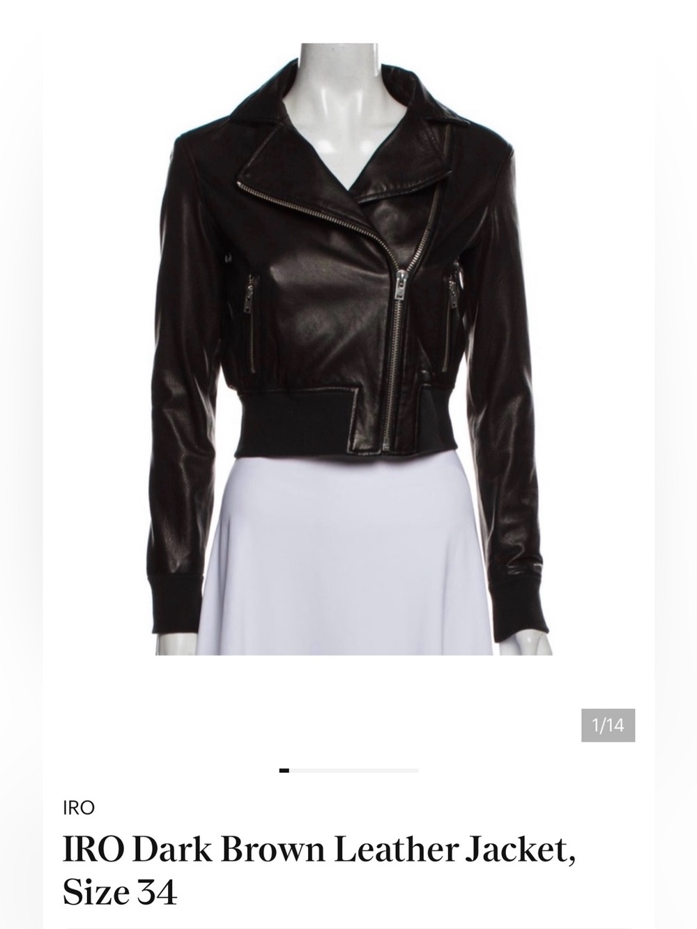 IRO Dark Brown Leather Jacket, Size 34